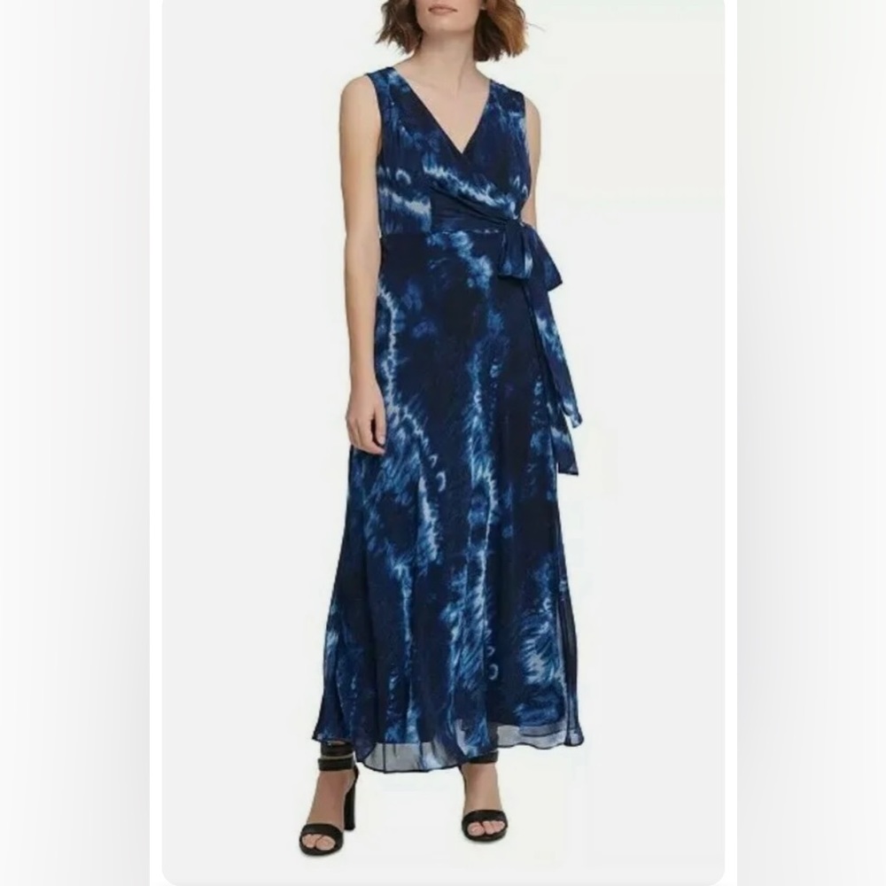 DKNY full length tie-die chiffon sleeveless dress size 12